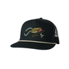 Black cap with a frog lure design and 'AF' logo on a white background