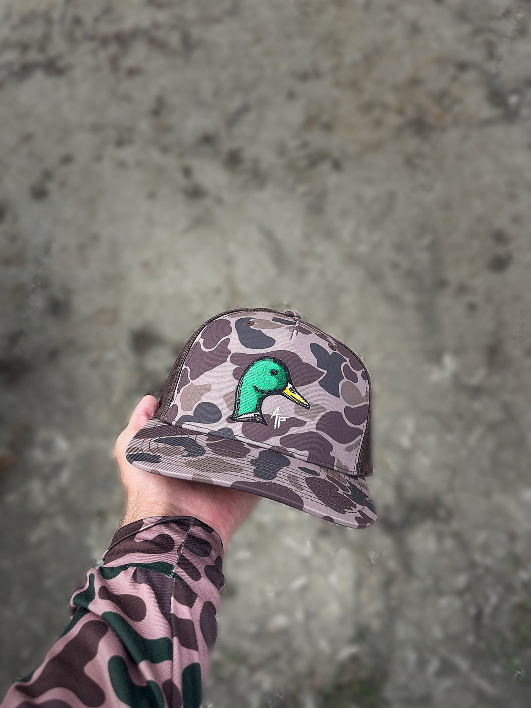 Mallard Head — 5 Panel Dark Camo