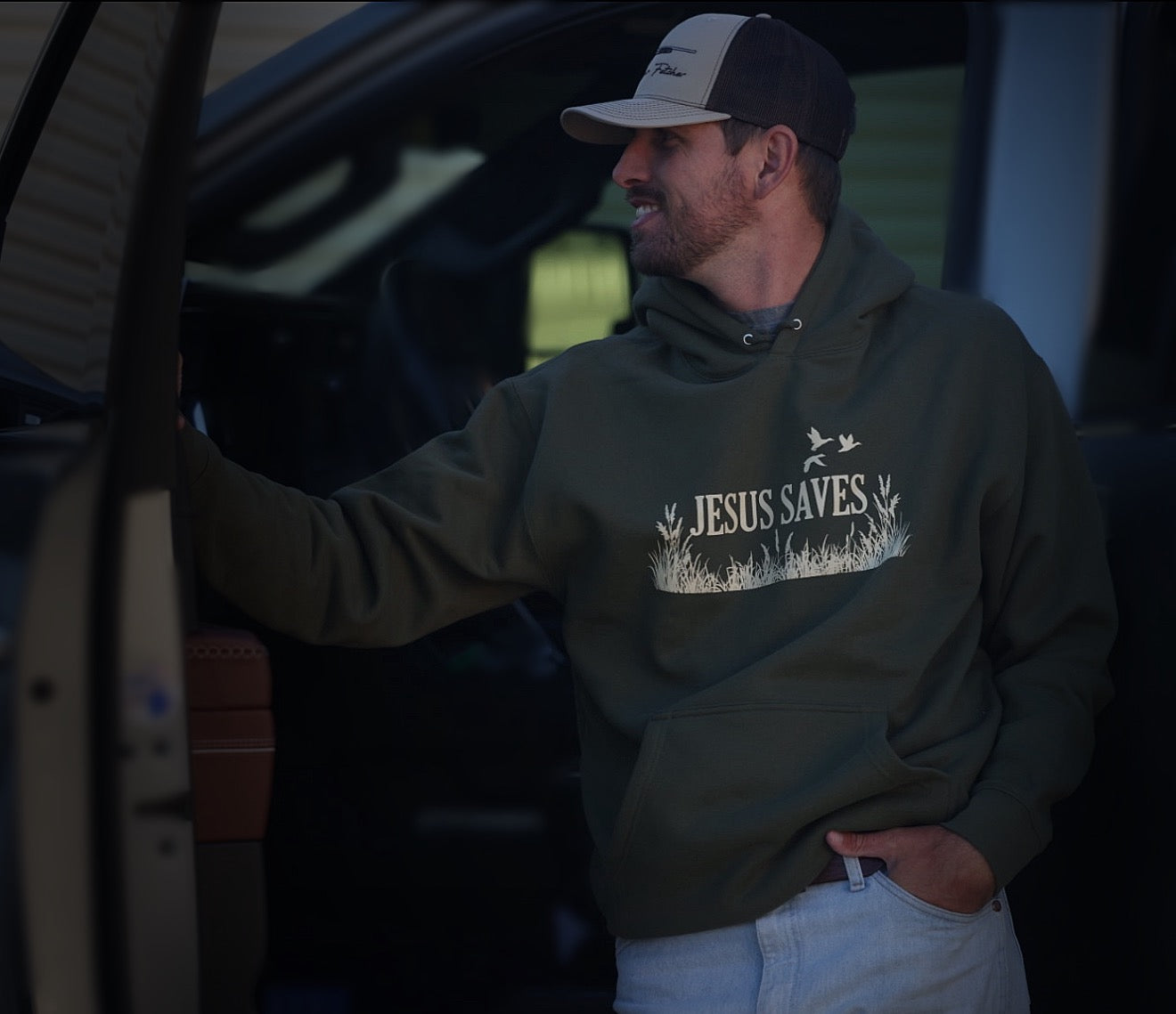 Jesus Saves - Dark Green Hoodie (Ships Dec 12)