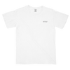 A white short-sleeve crewneck t-shirt with a small black text graphic on the left chest reading 'American Fetcher', displayed flat against a white background. 
